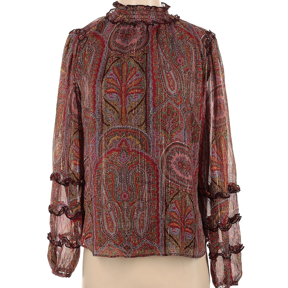 Paisley Print Sheer Blouse - Multicolor